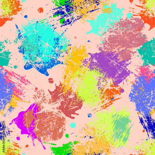 Fototapeta Naklejka Na Ścianę i Meble -  Vector seamless pattern with watercolor ink blots, splash and brush strokes. Colorful creative artistic background Series of Drawn Creative Seamless Patterns and vector  Blots, Brush, Strokes.