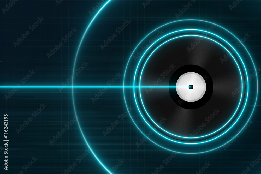 Classic Black Vinyl Records with Blue Light - Electronic Music Concept