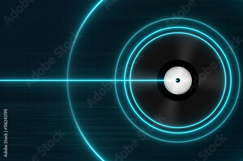 Photography Classic Black Vinyl Records with Blue Light - Electronic Music Concept