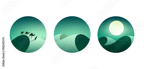 Desert trip. Extreme tourism and travelling. Back to nature. Sands.Exploring Africa. Horizont line with sky,stars.Camels.