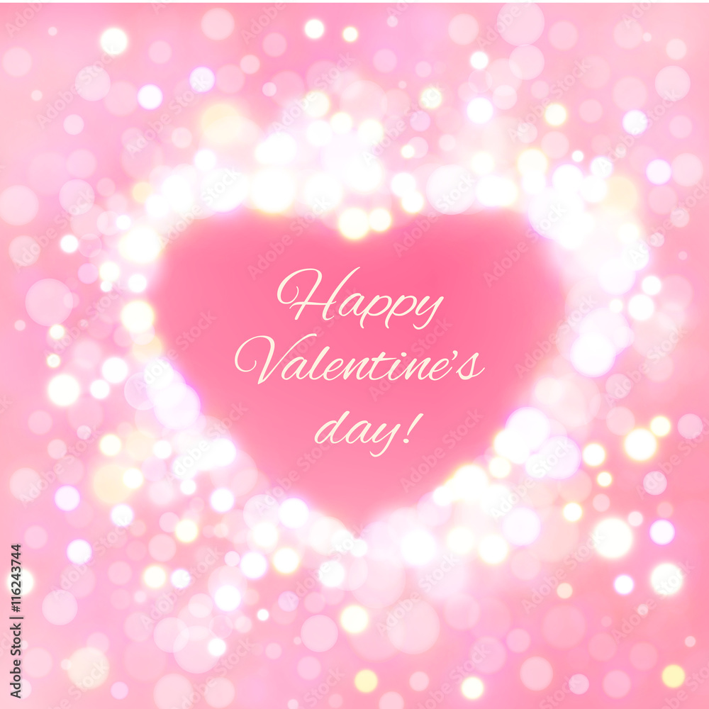 Happy Valentine Day Card with bokeh lights.