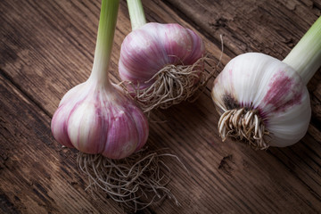 garlic on a wooden rustic table