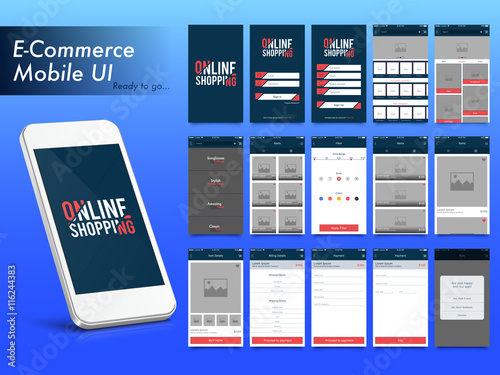 Online Shopping Mobile Apps UI, UX and GUI layout.