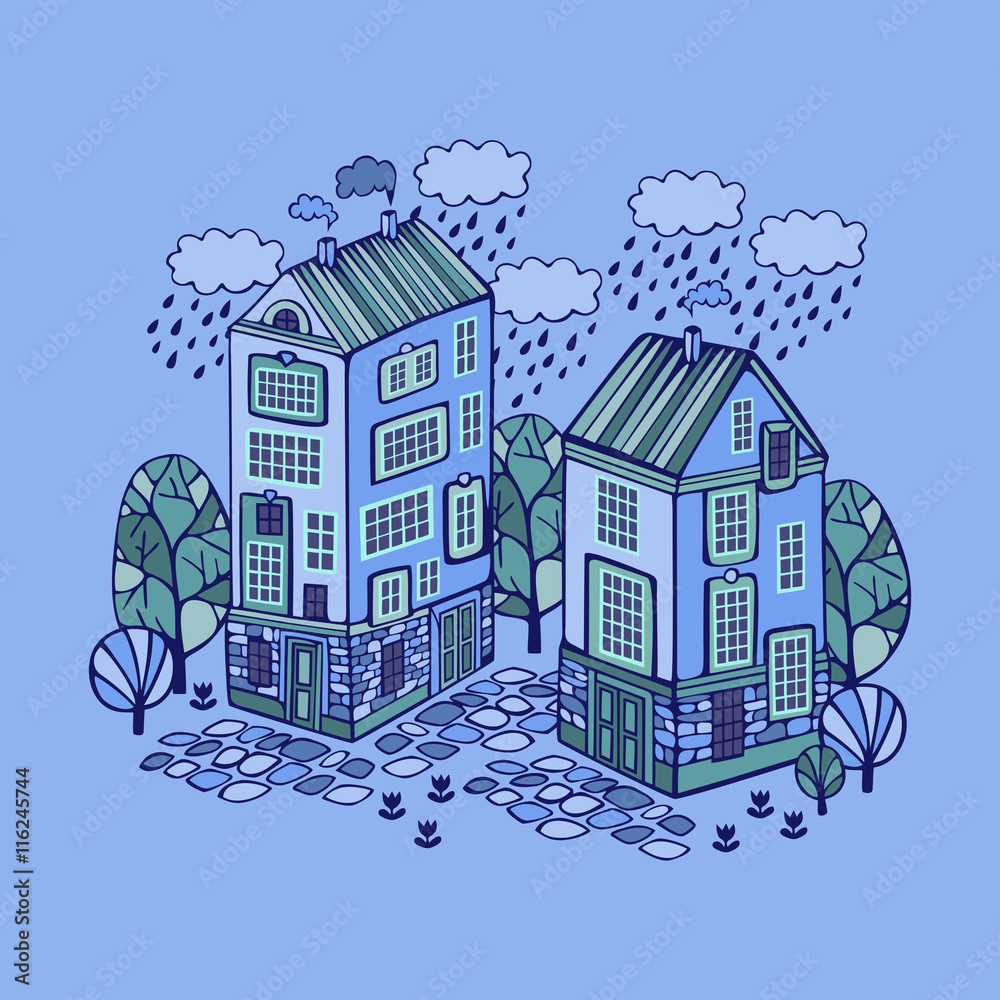 Fototapeta premium Cartoon Houses set. Colorful Vector image.