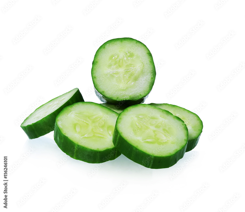 Cucumber and slices isolated on white background Cucumber and slices isolated on white background