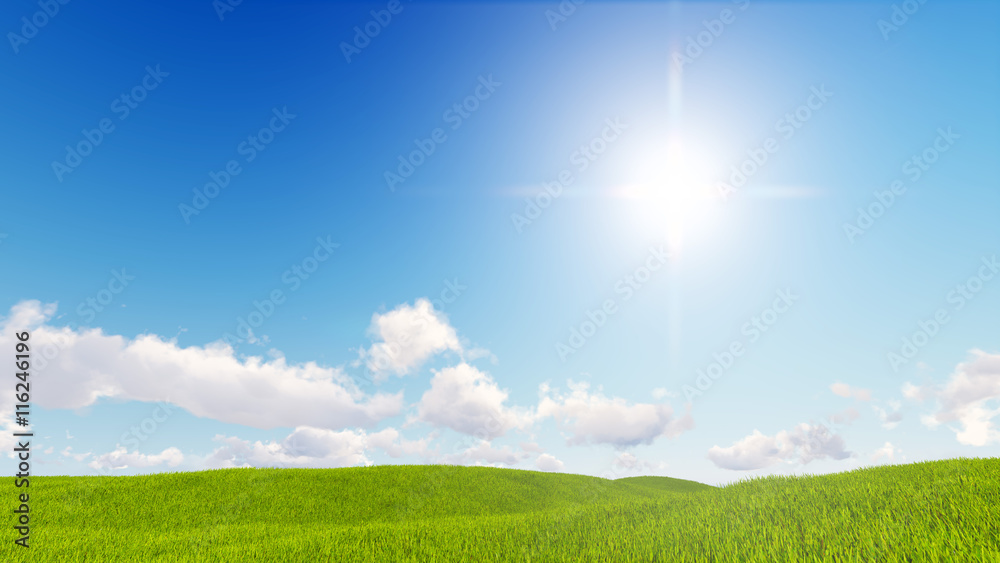 landscape green grass blue sky 3d rendering landscape green grass blue sky 3d rendering