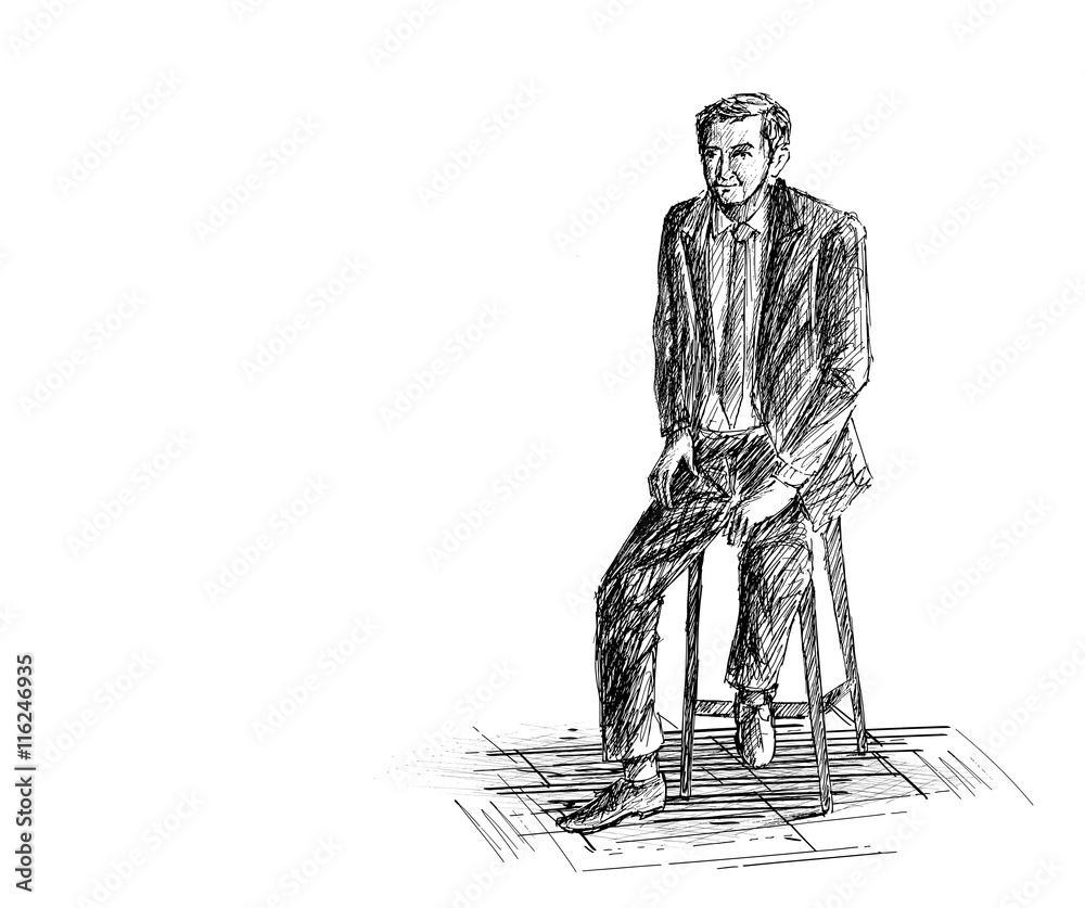 Fashion drawing a man sitting on chair Royalty Free Vector