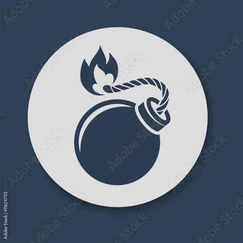 Flat bomb with lit fuse and fire icon vector