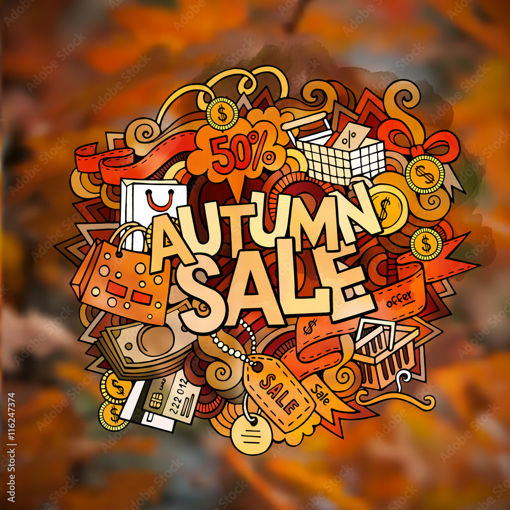 Autumn sale hand lettering and doodles elements