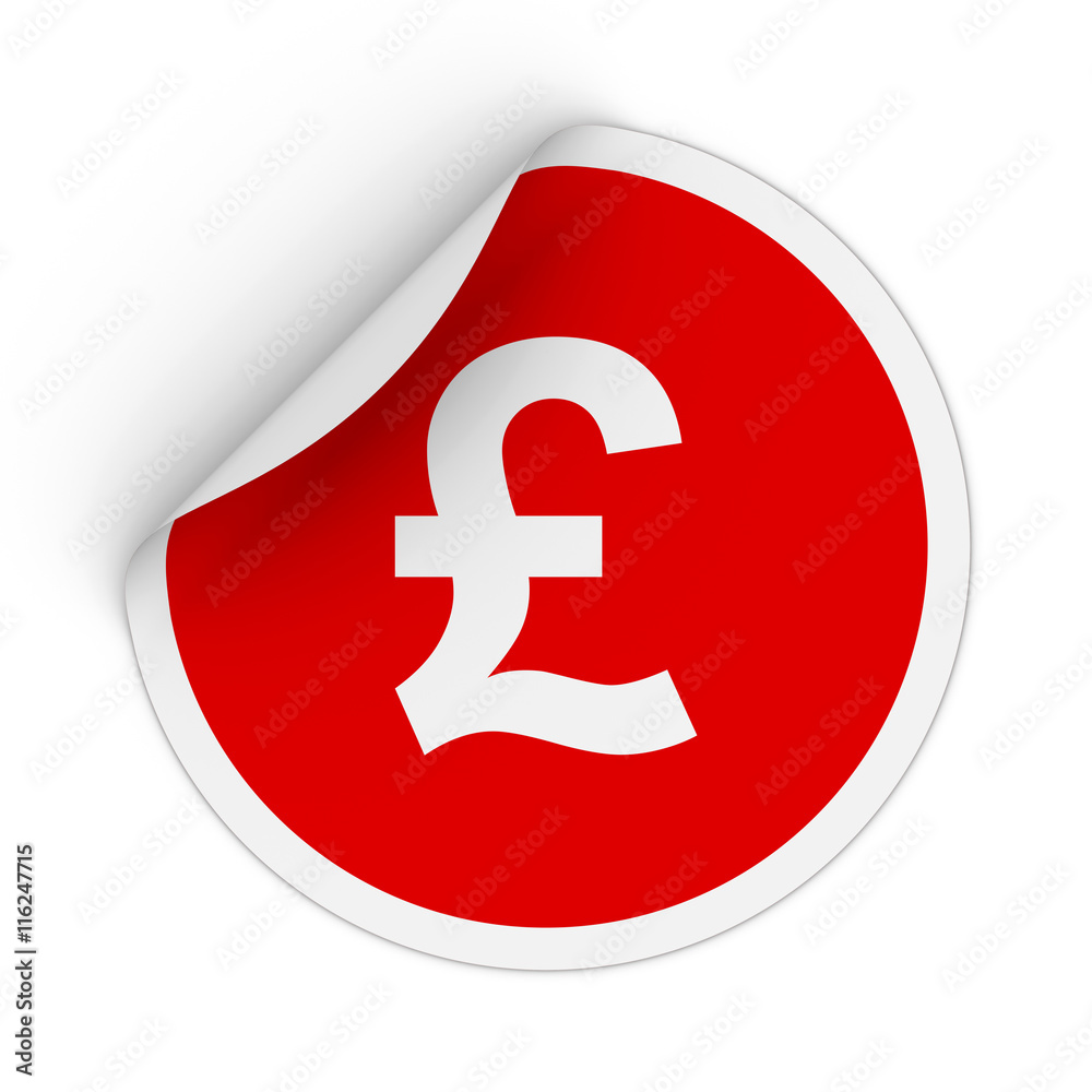 Pound Symbol Red Circle Sticker with Peeling Corner 3D Illustration Pound Symbol Red Circle Sticker with Peeling Corner 3D Illustration