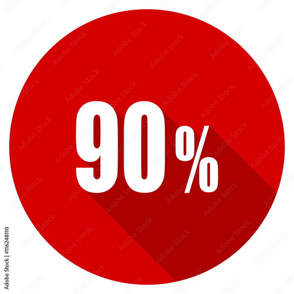 Flat design red round 90 percent vector icon Flat design red round 90 percent vector icon