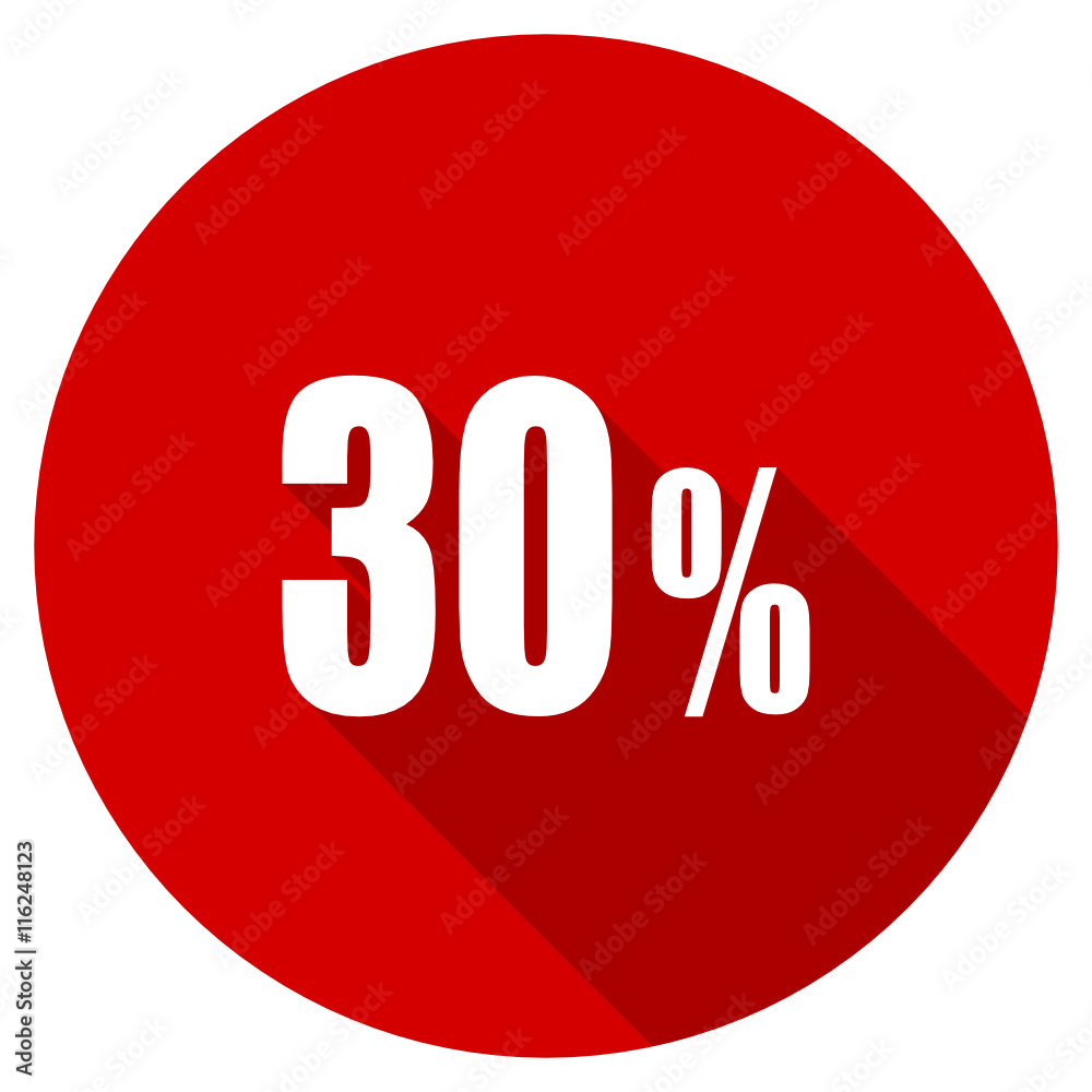 Flat design red round 30 percent vector icon Flat design red round 30 percent vector icon