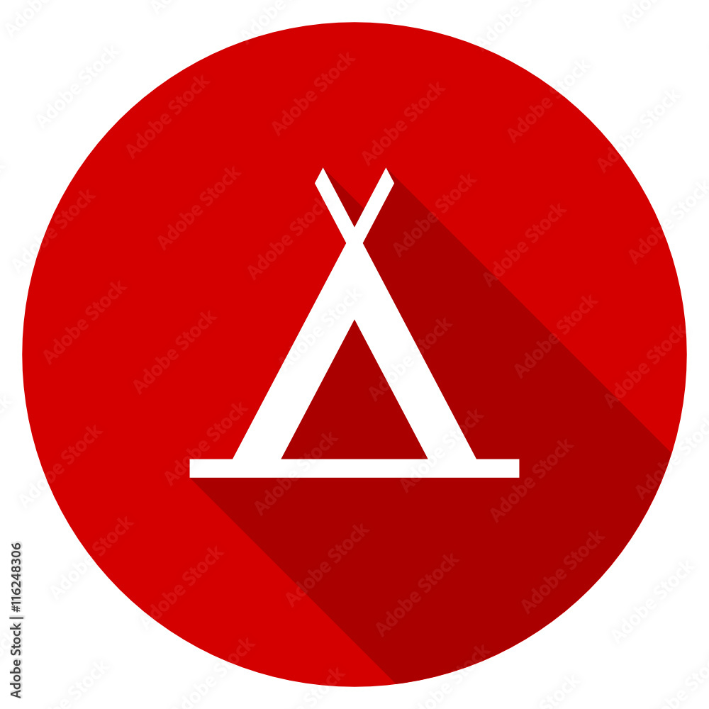 Flat design red round camping vector icon Flat design red round camping vector icon