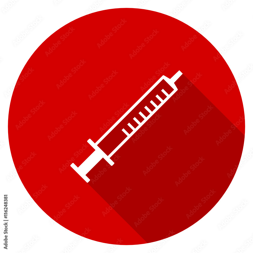 Flat design round red web syringe vector icon Flat design round red web syringe vector icon