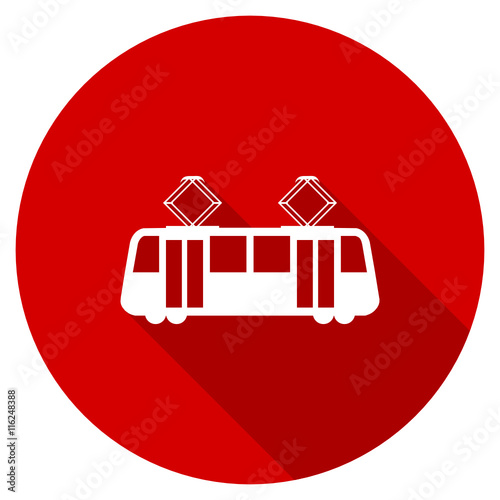 Flat design red round web tramway vector icon
