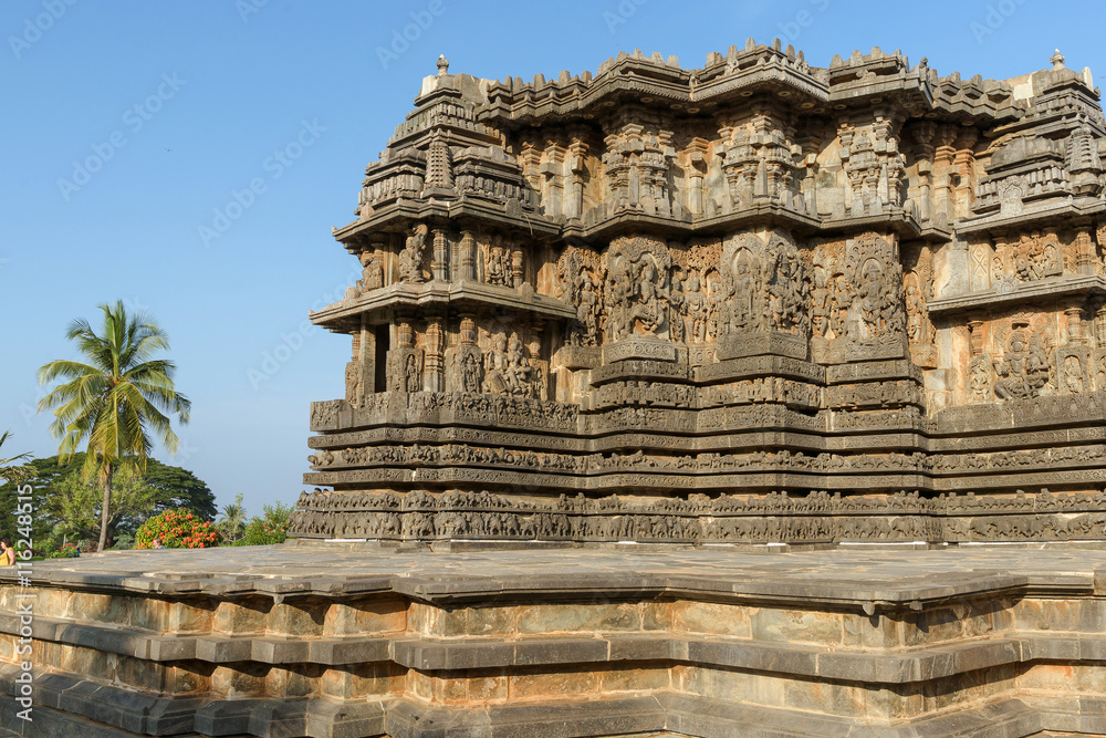 Carved walls of Hoysaleshwara Hindu temple, Halebid, India