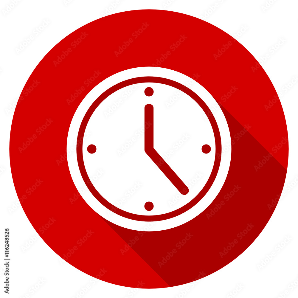 Flat design red round clock vector icon Flat design red round clock vector icon