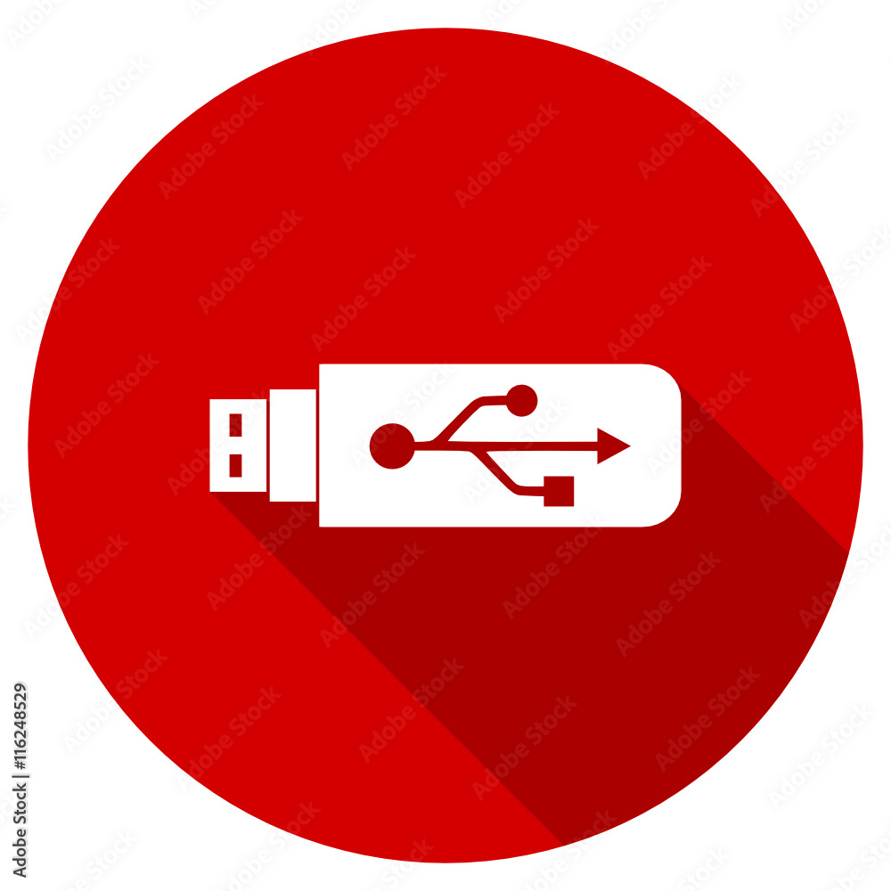 Flat design red round usb vector icon Flat design red round usb vector icon
