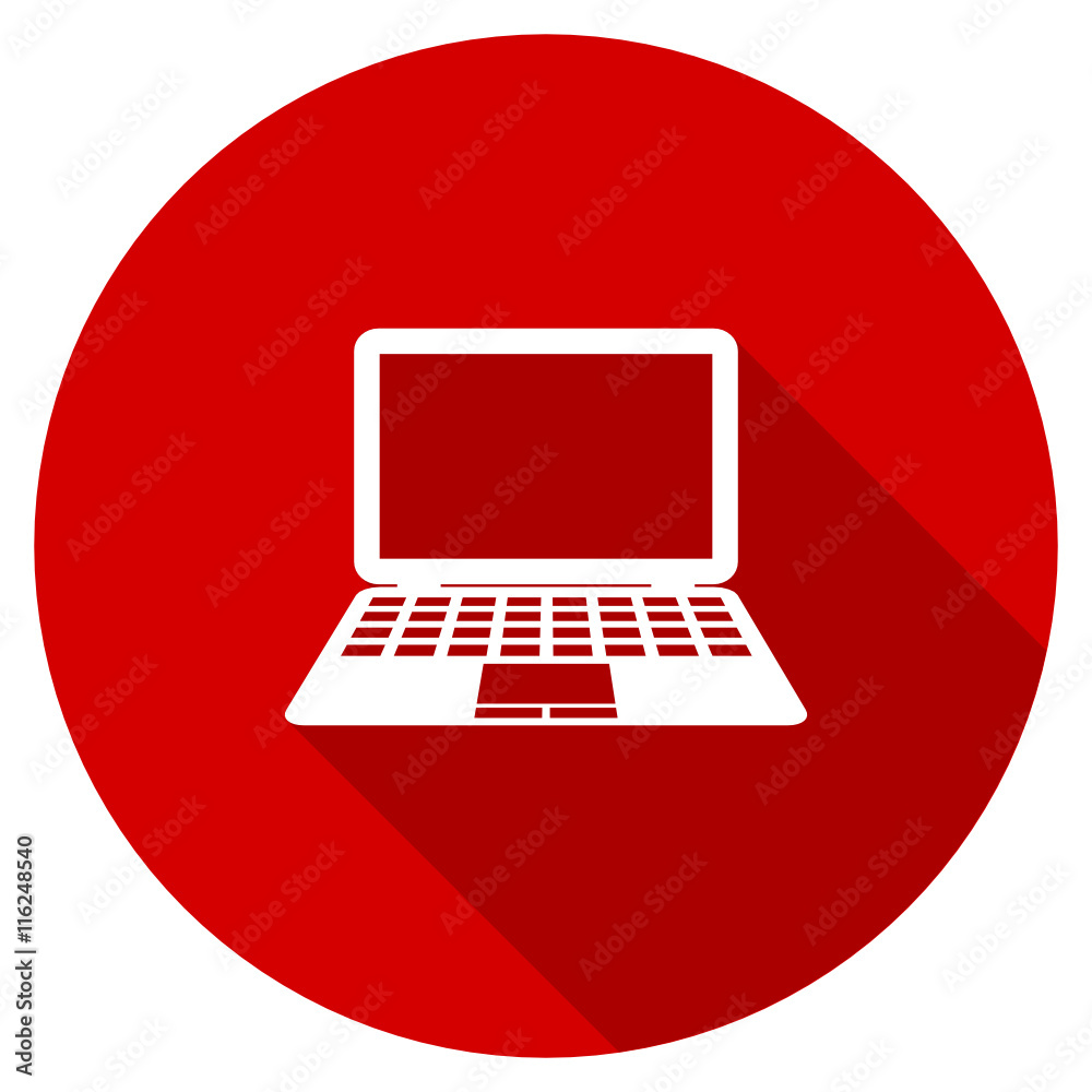 Flat design red round computer vector icon