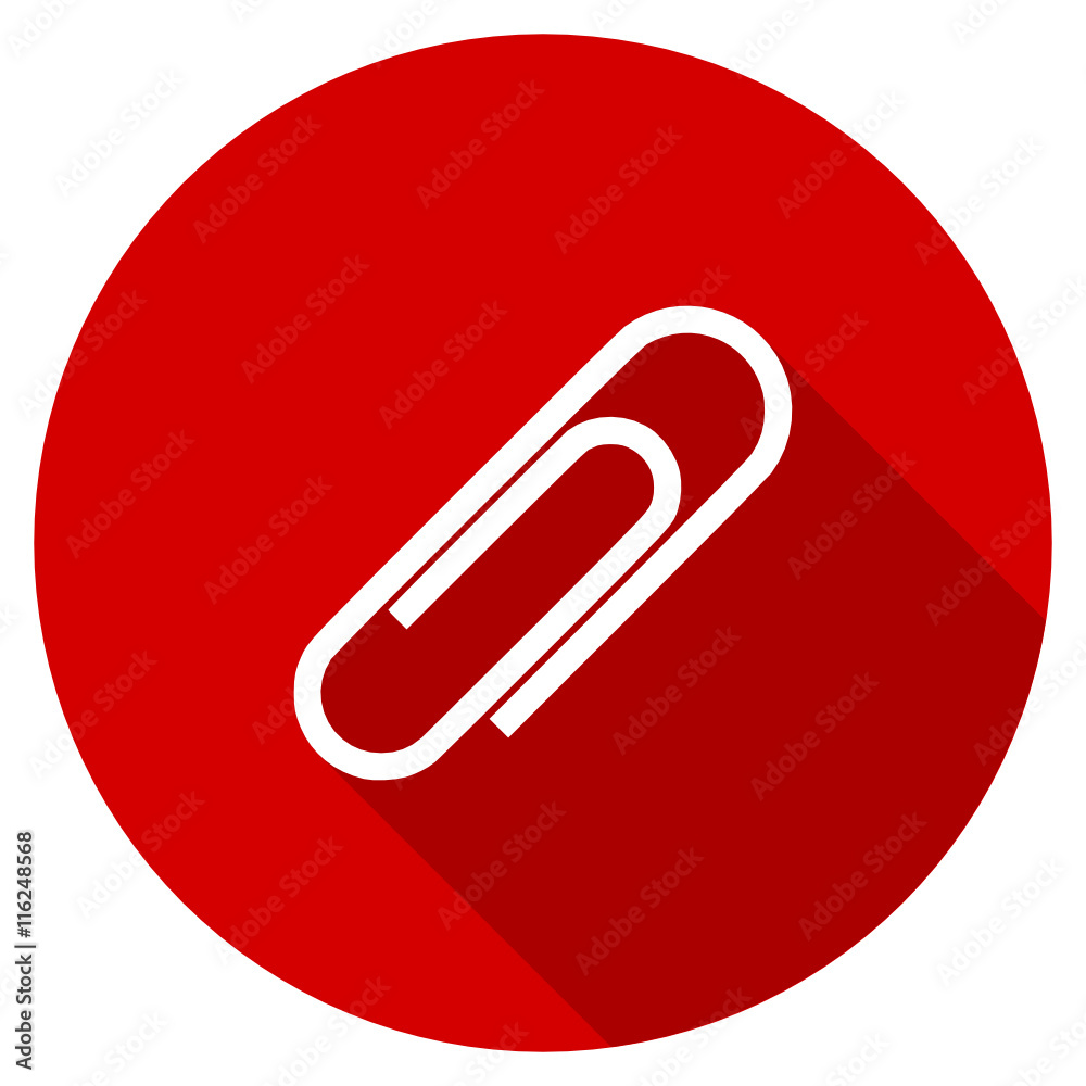 Flat design round red web paperclip vector icon Flat design round red web paperclip vector icon