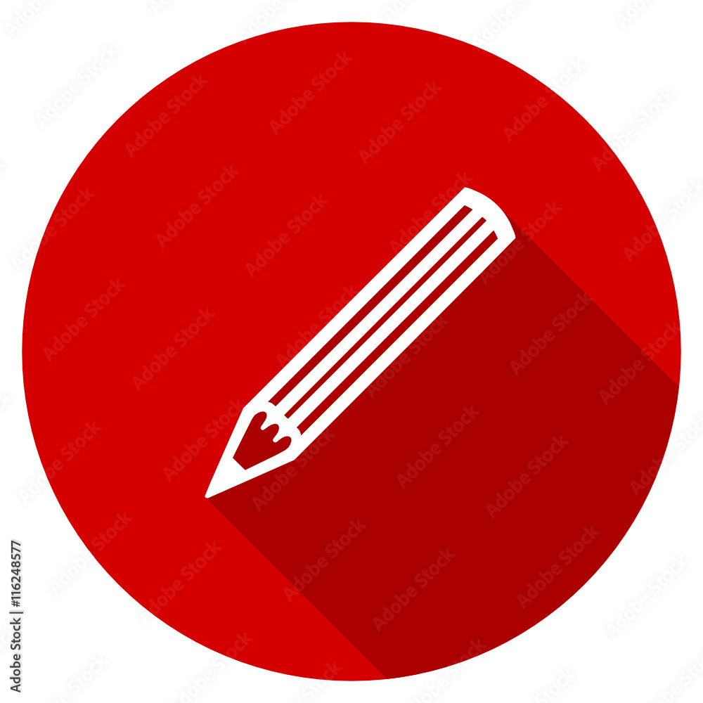 Flat design round red web pencil vector icon Flat design round red web pencil vector icon