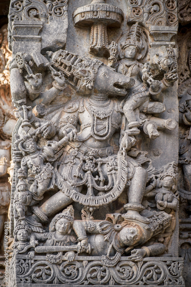 Carvings of Lord Ganesha in the Hoysaleshwara Hindu temple, Halebid, India