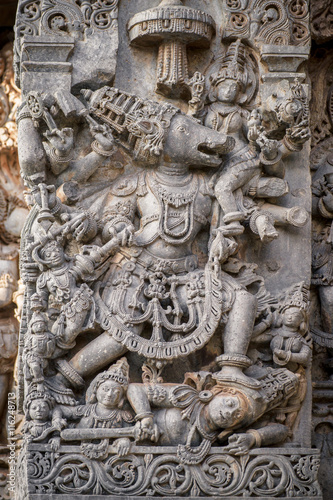 Carvings of Lord Ganesha in the Hoysaleshwara Hindu temple, Halebid, India