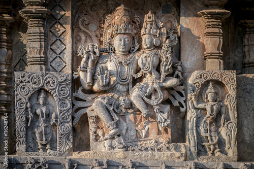 Carvings in the Hoysaleshwara Hindu temple, Halebid, India