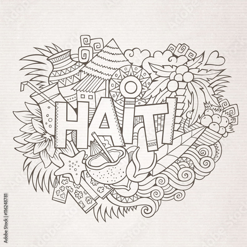 Haiti hand lettering and doodles elements and symbols background