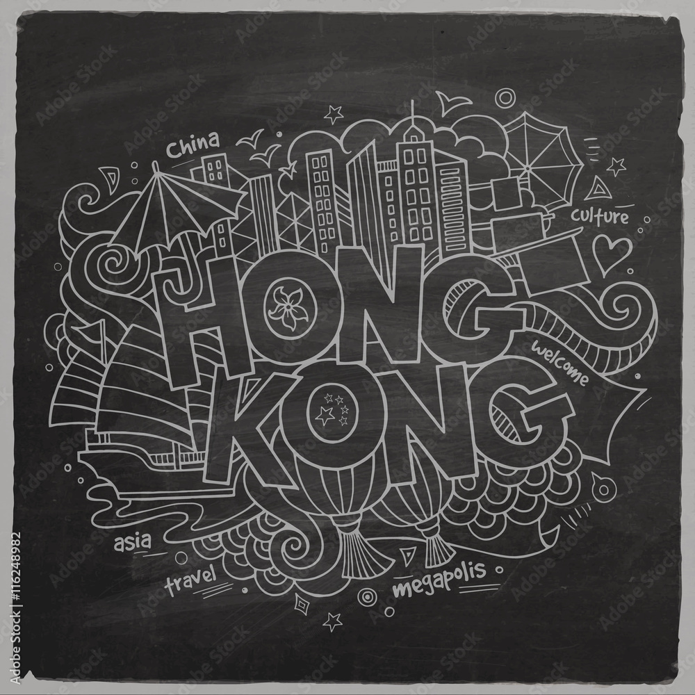 Hong Kong hand lettering and doodles elements background Hong Kong hand lettering and doodles elements background
