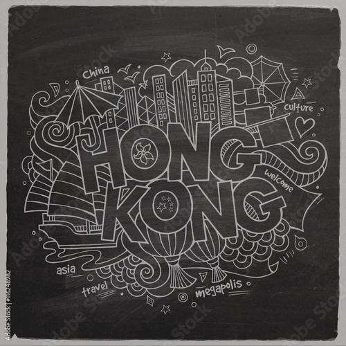 Hong Kong hand lettering and doodles elements background