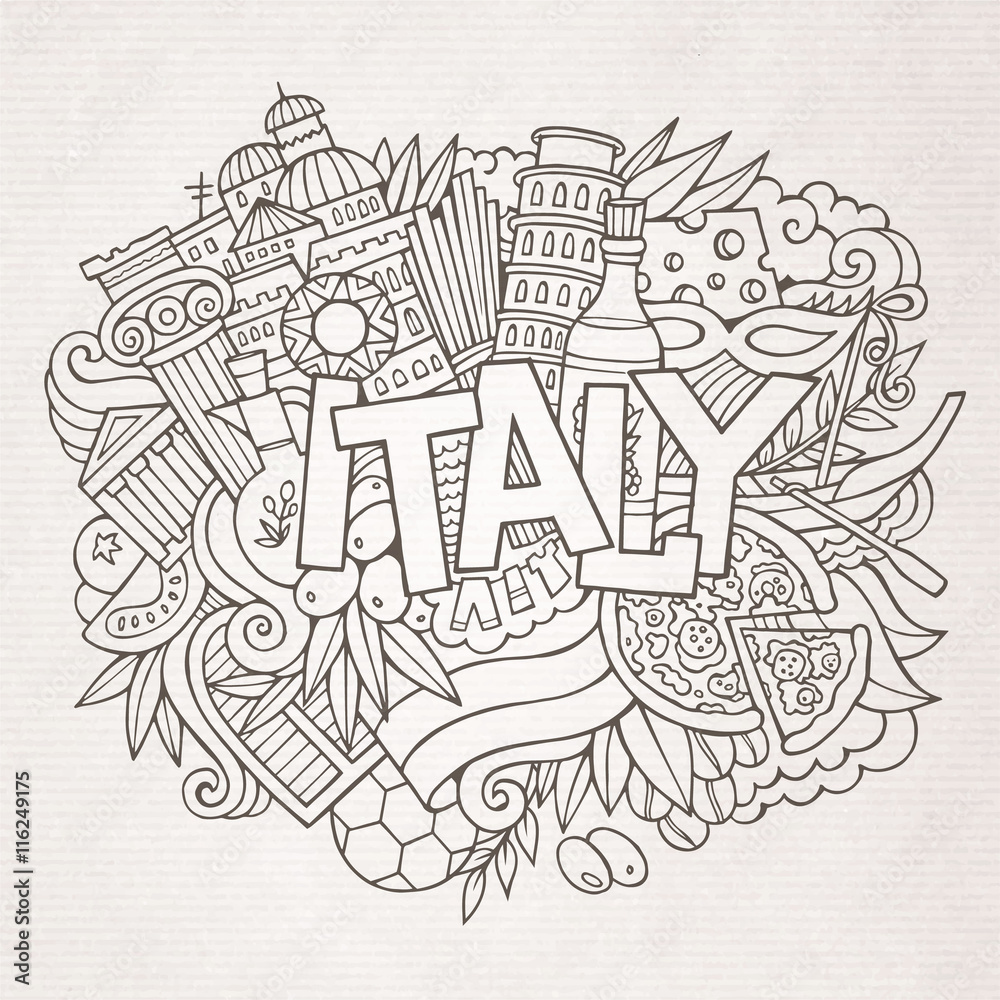 Italy country hand lettering and doodles elements Italy country hand lettering and doodles elements