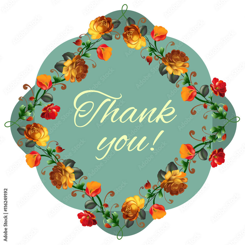 'Thank you' card with beautiful vintage flowers Stock Vector | Adobe Stock