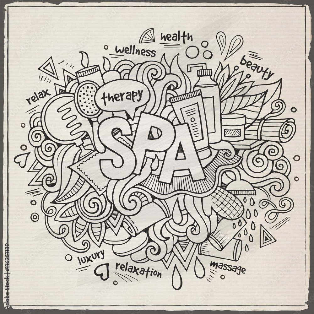 Spa hand lettering and doodles elements background.