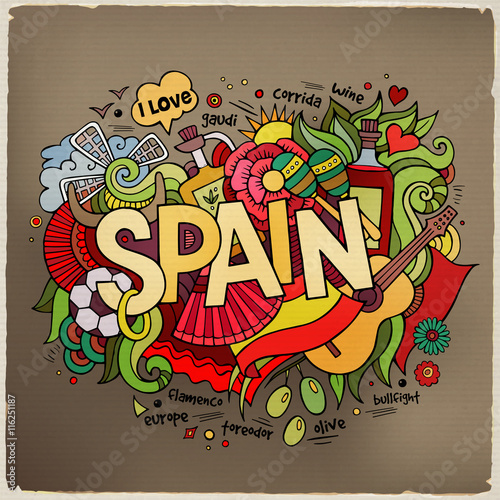 Spain hand lettering and doodles elements background