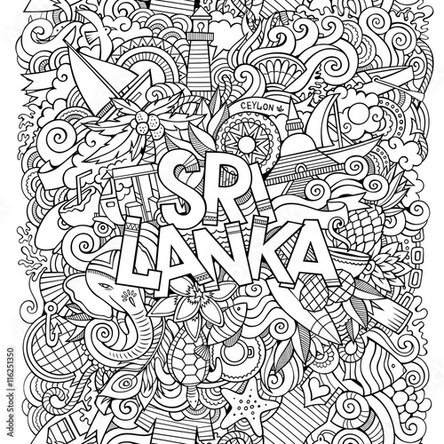 Sri Lanka country hand lettering and doodles elements 