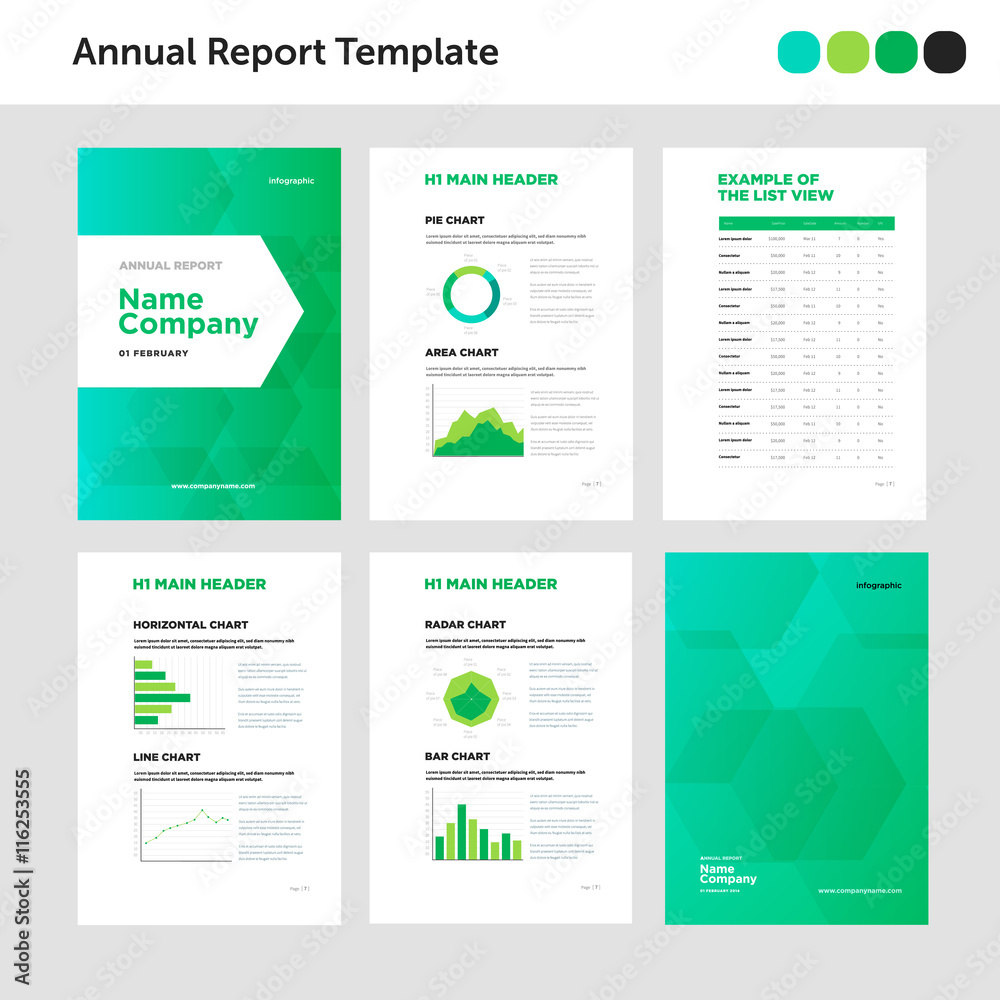 Modern annual report template with cover design and infographic