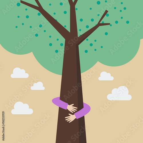 Kid hands hug tree
