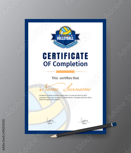 Vector template for certificate of volleyball training academy