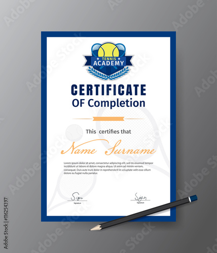 Vector template for certificate of tennis training course