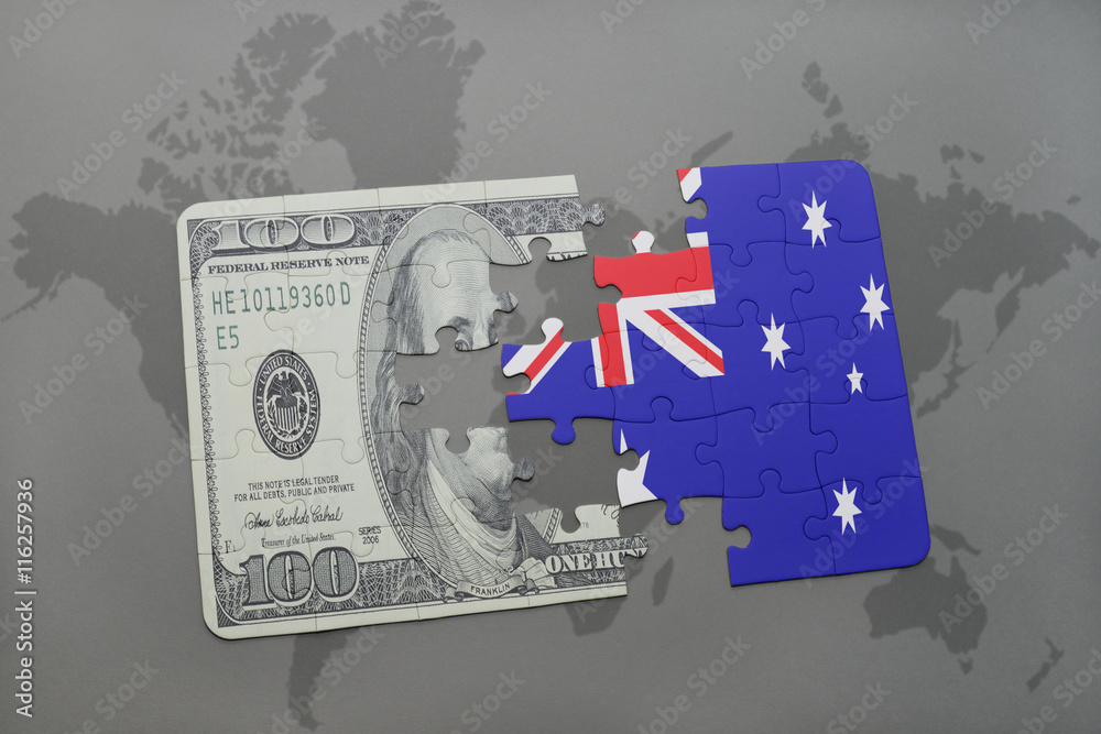 puzzle with the national flag of australia and dollar banknote on a ...