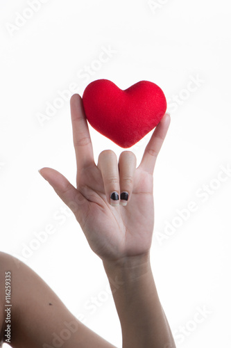 I Love You language hand sign with holding heart symbol in hands