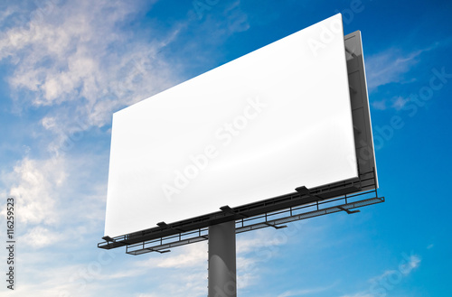 3D illustration of blank white billboard against blue sky. photo