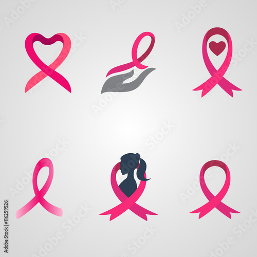 breast cancer ribbon logos set