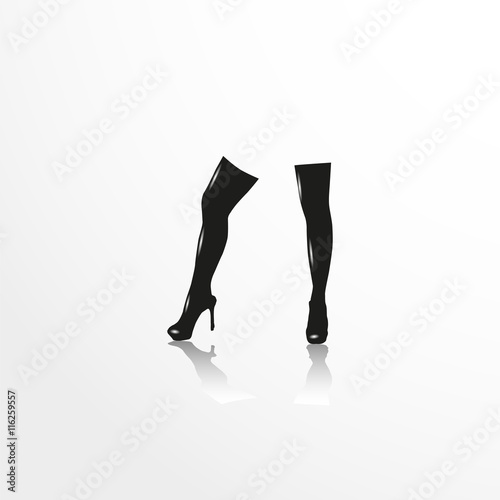 Female feet. Vector illustration. Black and white view.