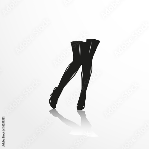 Female feet. Vector illustration. Black and white view.
