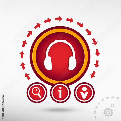 Headphone flat icon on creative background.