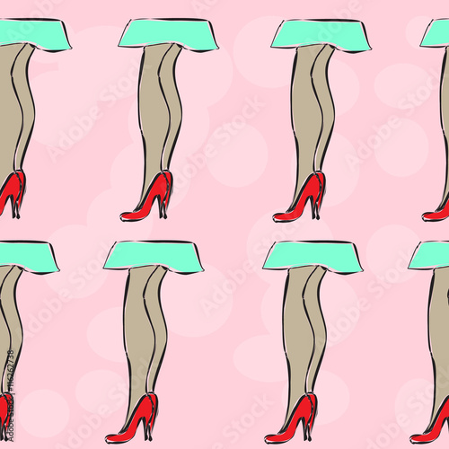 seamless pattern with girl legs in shoes and skirt