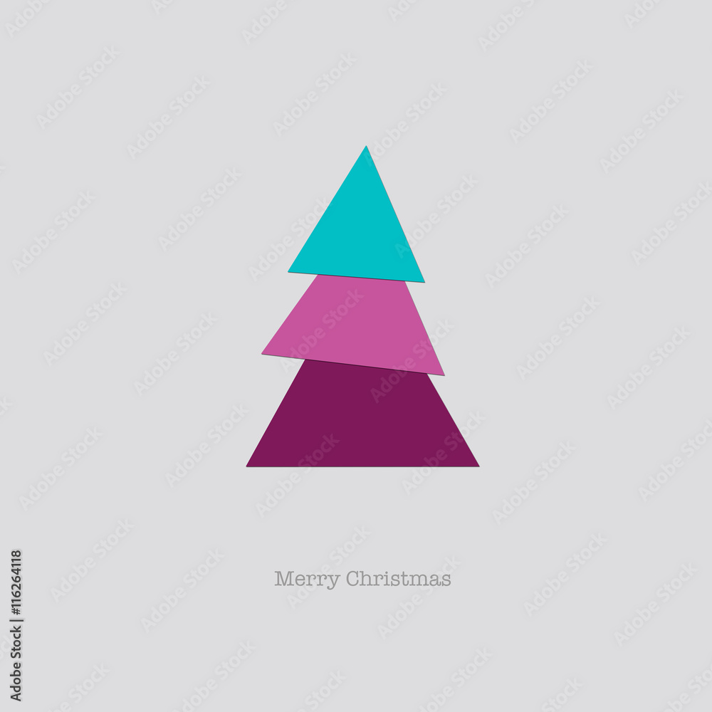 Sleek modern Merry Christmas card with a folded pink blue paper