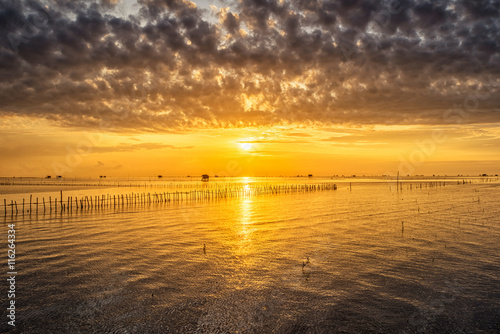 Sunrise time Thai fisherman village in Bangtaboon Petchaburi  Th